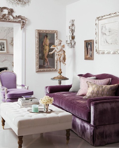 Purple velvet sofa