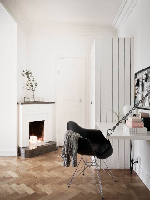 Tiny office, awesome fireplace
