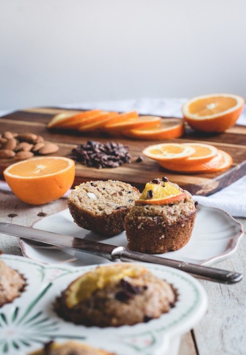 Healthy citrus, almond & cocoa nib muffins