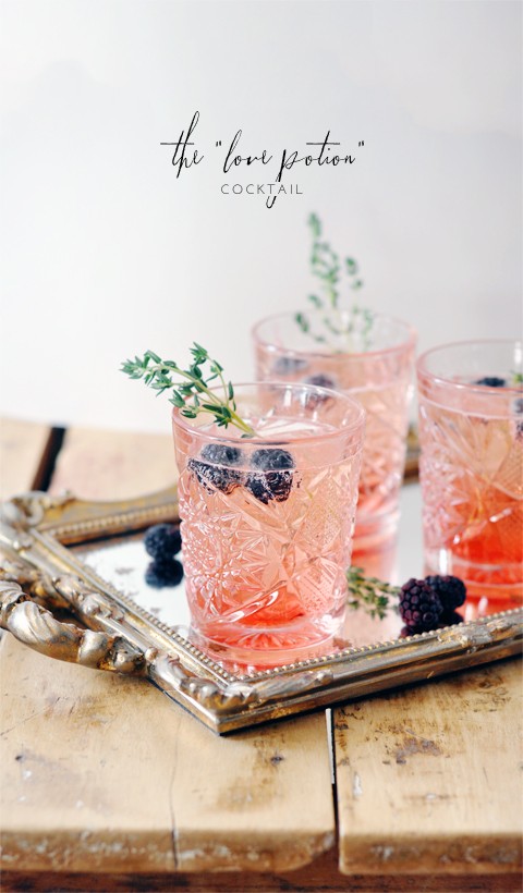 The "love potion" cocktail! Blackberry thyme + champagne <3