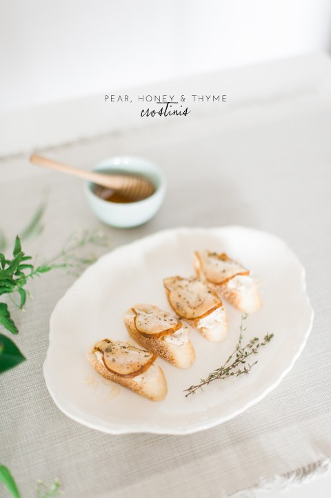 Pear honey thyme crostinis