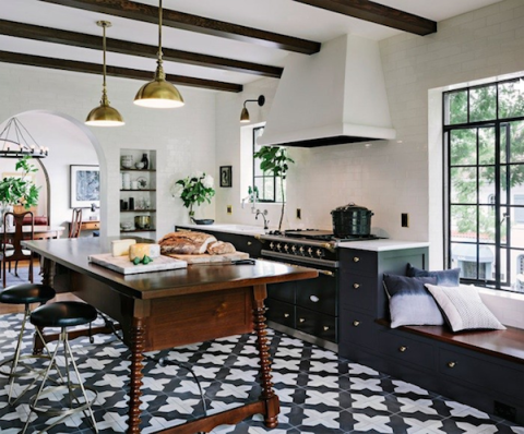 Beautiful kitchen with encaustic graphic tiles