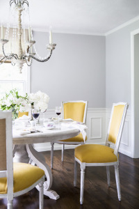 Yellow and grey dining room