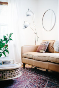 Caramel coloured sofa