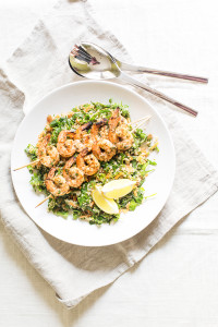 Moroccan grilled shrimp + quinoa kale salad