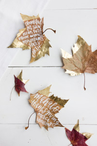 DIY gold dipped leaf place cards