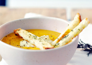Butternut squash & pear soup recipe with rosemary croutons