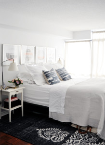 Navy, white, and grey bedroom