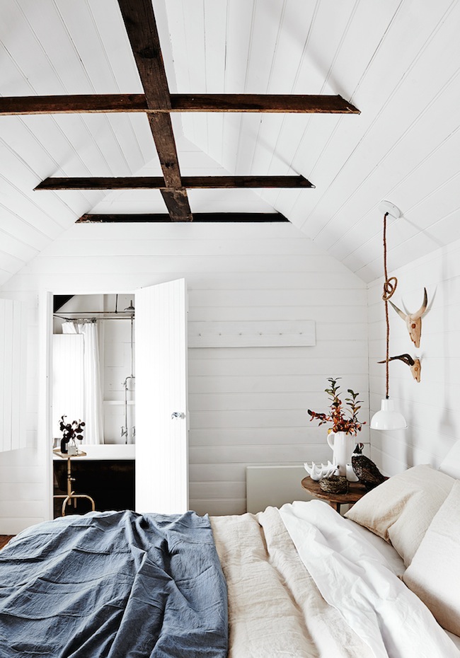white bedroom vaulted ceiling