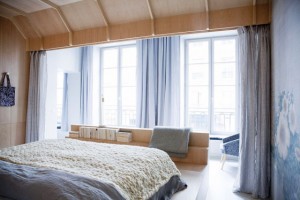 wood and pastel bedroom