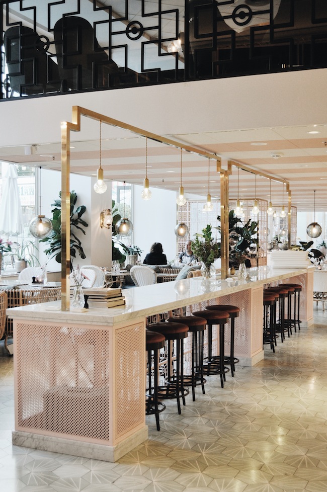 Cute blush and gold restaurant in Stockholm, Sweden