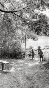 kids by a pond
