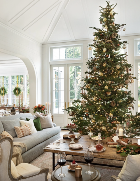 luxury over the top living room christmas tree decorated timelessly